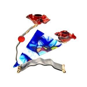 Gary Rosenthal Handmade Shabbat Candle Holder Fused Art Glass Sculpture